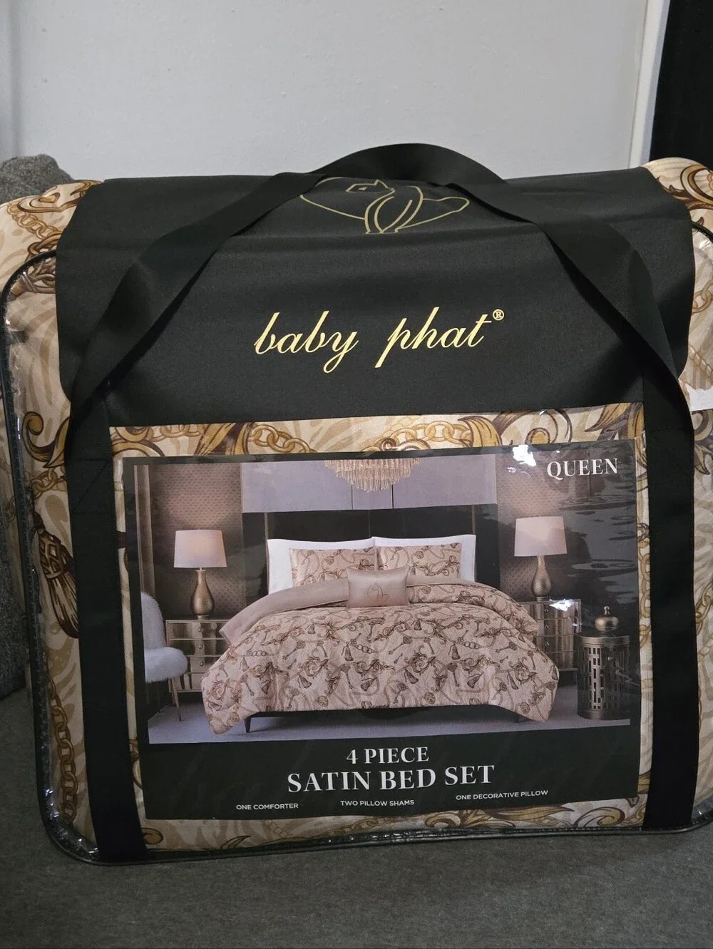 Y2K Satin Baby Phat 4 Piece Satin Bed Set Comforter Set Queen